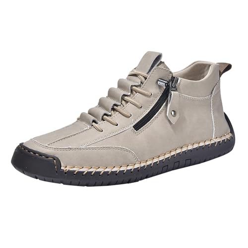 Chaussures de randonnée en cuir pour homme - Chaussures d'été courtes avec fermeture éclair - Lacets en cuir - Baskets - Semelles souples - Chaussures...