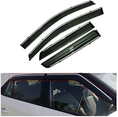 AUTOXYGEN Car Chrome Line Rain Wind Door Visor/Side Window Deflector/Rain Guard/Wind Guard Accessories Compatible for Seltos (Set of 4 Pcs)