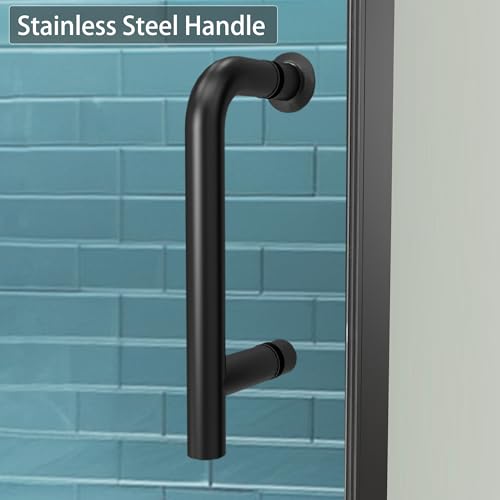 GroGro 56-60\" W x 71\" H Semi-Frameless Pivot Glass Sliding Shower Door,Pivot Shower Door with 1/4\" (6mm) Clear SGCC Tempered Glass,Matte Black Finish,Shower Doors Can Reversible Installation