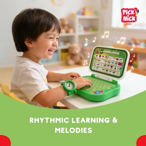 Image of Educational Laptop Toy for Kids 4+ | Interactive Learning Computer with Keyboard | Learn ABC, Letters, Words, Numbers, Spelling, Quiz & Object Recognition | Green Laptop Toy