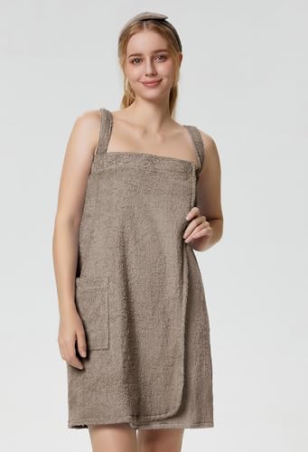 SIORO Womens Bath Towel Wrap Terry Cloth Spa Towel Robe with Straps Facial Headband Adjustable Closure Shower Towel S-XL3