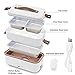 CTSZOOM Self Cooking Electric Lunch Box, Portable Food Warmer for On-the-Go,Mini Rice Cooker 2 Layers 800ML Heated Lunch Box for Home Office Cook Food White