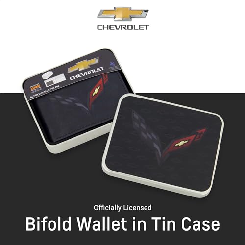 Image of Concept One GM Chevrolet Wallet, Slim Bifold Wallet with Decorative Tin Case for Men and Women, Multicolor