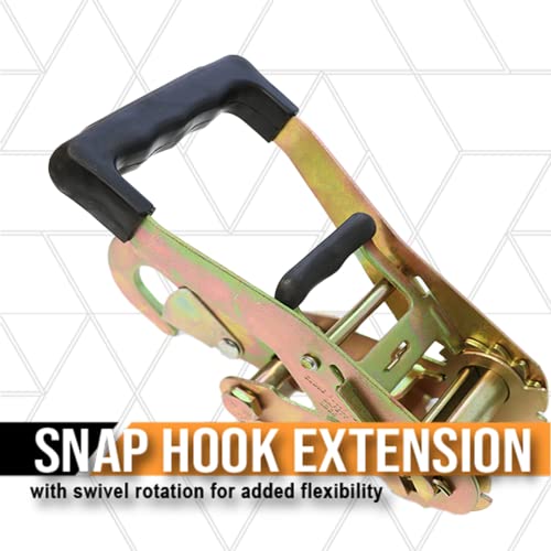 Boxer 4 Pack Heavy Duty Rubber Handle 2" Ratchet Buckle With Snap Hook, Double Locking, Breaking Strength 6,000Lbs Towing Tie Down #TOP3