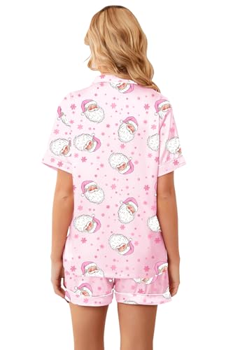 Image of Umeyda Women & Girls Pajamas Set, Soft Satin Lightweight Silk Button-Down Top with Shorts 2 Piece PJS for Mom Boys Kids Gifts