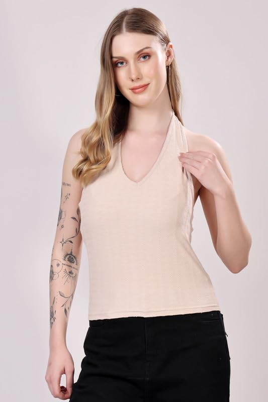 Image of London Hills Women's Cotton Slim Fit Tank Top Halter Neck Tops Stylish | Backless Tops | Halter Neck Top | Backless Tank Tops