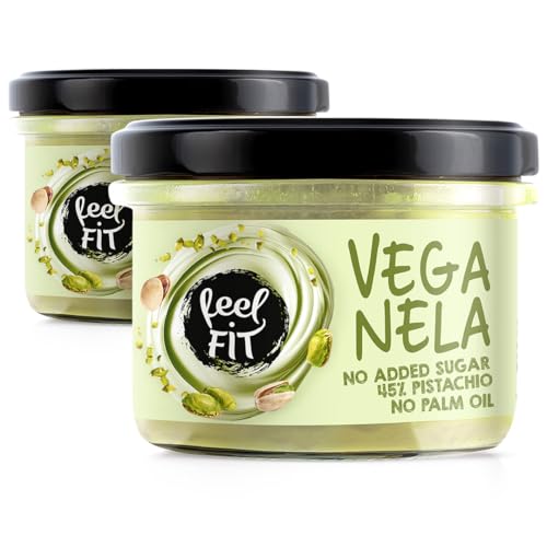 Feel FIT VEGANELA 45% Pistazie, natürliche und vegane Pistaziencreme ohne Zuckerzusatz und ohne Palmöl, 200 g (Packung mit 2)