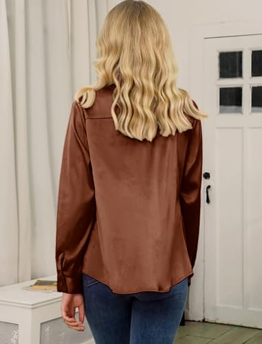 Neweek Womens Satin Button Down Shirts Long Sleeve Dress Shirts Silk Work Blouses for Women Dressy Casual Tunic Tops3