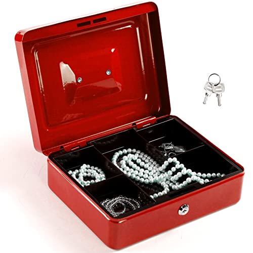 Reviews de Cajas para Dinero Walmart los 5 más buscados. 46 Caja de efectivo de seguridad con cerradura 2 Llaves y bandeja 5 compartimientos de ahorro portátil de metal para cajón de caja fuerte con asa Alcancía ARCOSHOP KISHNELL (Rojo)