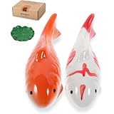 JINYEAH Ceramic Floating Koi Fish【China Glaze Craftsmanship】 Pond Decor Ceramic Floating Fake Fish Goldfish Koi Decor for Floating Pond Fountain Birdbath Fake Aquarium Decor 2PCS