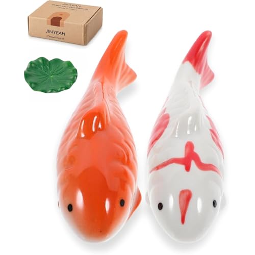 JINYEAH Ceramic Floating Koi Fish【China Glaze Craftsmanship】 Pond Decor Ceramic Floating Fake Fish Goldfish Koi Decor for Floating Pond Fountain Birdbath Fake Aquarium Decor 2PCS