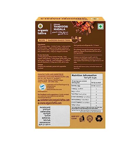 Image of Organic Tattva Tandoori Masala - 100g Tandoori Chicken Masala Powder with No Artificial Additives, No Pesticides | Aromatic Spice Blend for Biryani & Grilled Recipes (Pack of 3)