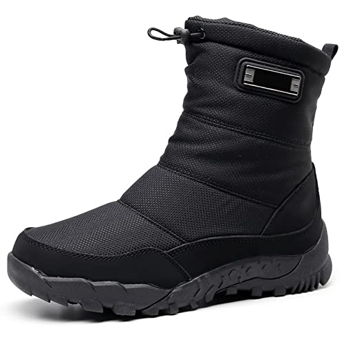 Snow Boots Mens Winter Warm Fleece Lined Ankle Wellies Waterproof And Anti-Slip Hiking Flat Rubber Grip Sole Classic Short Boots for Outdoor Hiking Ski Holidays Snowboard Black 41 EU
