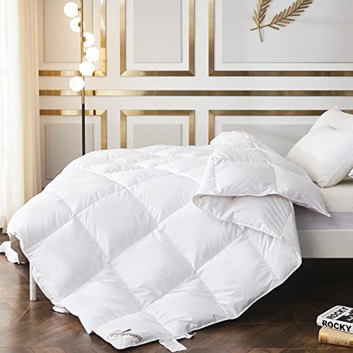 Homyrium Feathers Down Comforter King Size Lightweight for Summer 750+ Fill Power White Ultra-Soft Duvet Insert with Corner Tabs (106x90, 35 Oz)