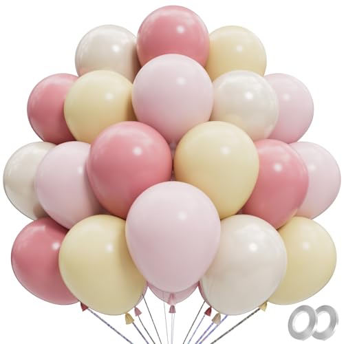 Image of RainbowQ Pink and Yellow Balloons: 67PCS 12 inch Sand White Latex Helium Pastel Balloons Set for Wedding Bridal Shower Birthday Party Decorations
