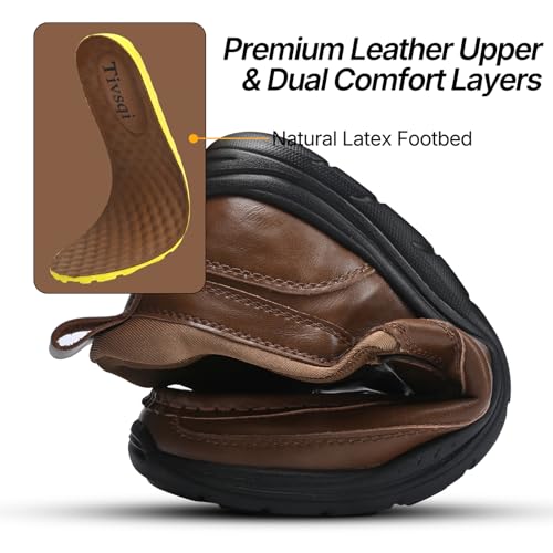 Image of Hand Free Casual Shoes for Men - Leather Slip-On Loafers with Elastic Heel & Latex Footbed - Lightweight EVA Walking Shoes