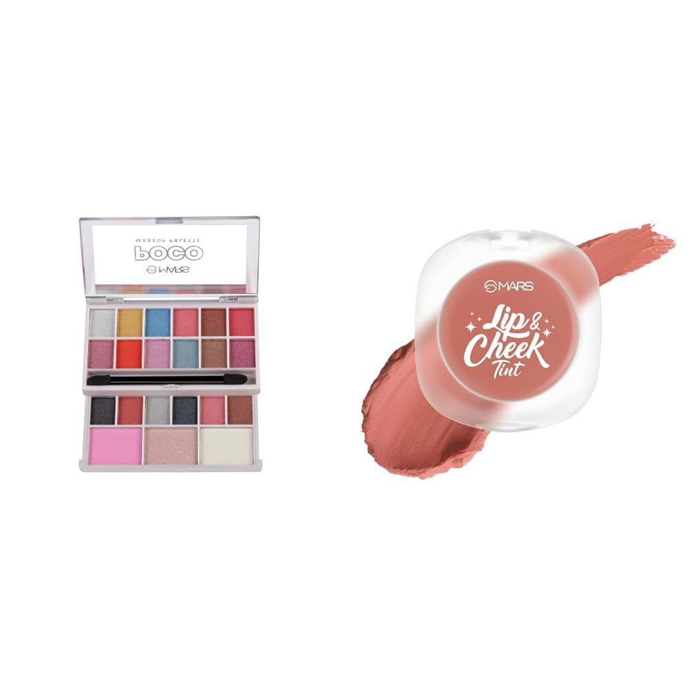 MARS Poco Face Makeup and eyeshadow Palette with Slider Case MARS Lip Cheek Tint for Bold Pop Color 2.8 gm 02-Sunset Coral - Embrace New Beginnings-image-23