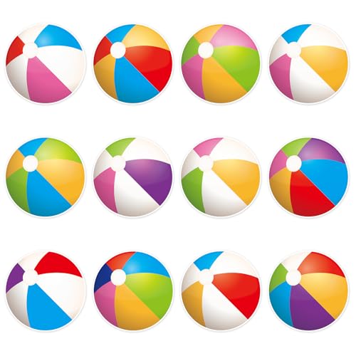 Image of 48Pcs Beach Ball Cutouts Summer Bulletin Board Decorations Colorful Beach Ball Paper Cut-Outs Pool Balls Theme Party Cutouts for Summer Party Home Office School Classroom Decor