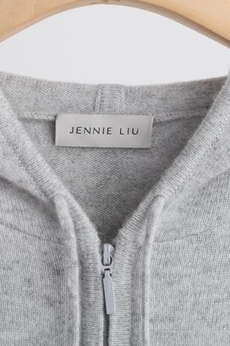 Image of JENNIE LIU Women's 100% Pure Cashmere Long Sleeve Zip Hoodie Cardigan Sweater