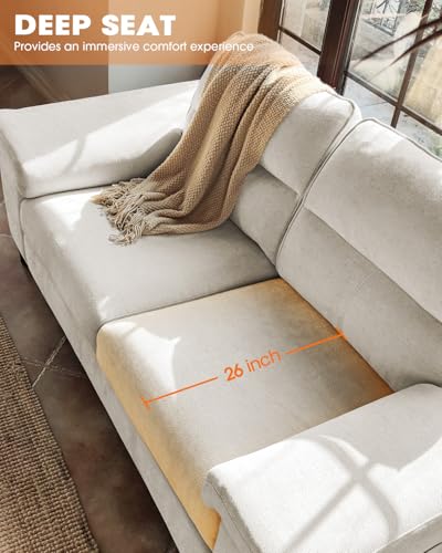 Image of Upvilla 71.25 inch Modern Sofa Couch for Living Room, Deep Seat Sofas with 8 inchCushion, Comfy 2-Seater Chenille Loveseat with Convertible Armrest, Removable Sofa Cover, High Leg (Beige)