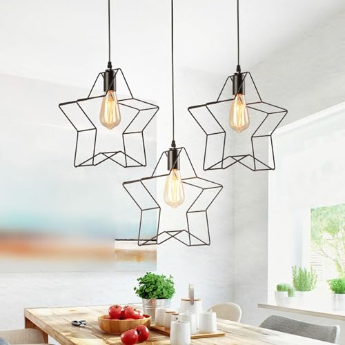 Pentagramme abat-jour suspension style industriel fer noir réglable