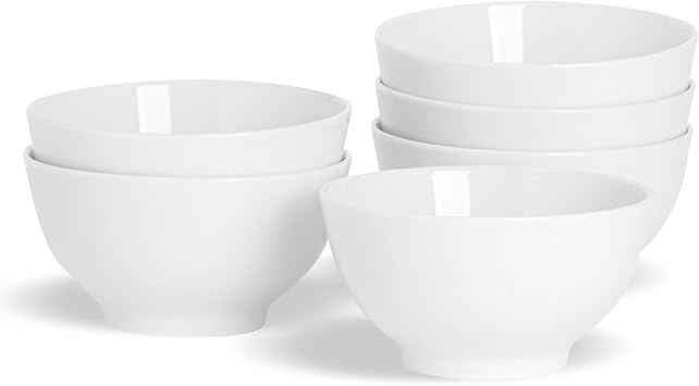 Argon Tableware 6X White Rice & Dessert Bowls 12.8cm 5" - Small Snack, Ice Cream, Fruit & Cereal Serving Set - Durable Everyday Bowls for Home & Restaurants - Microwave & Dishwasher Safe