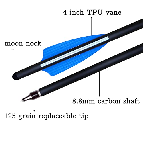e5e10 20\"/22\'\' Crossbow Bolts Carbon Arrows 8mm Shaft Half Moon Nocks with Replaceable Screw-in Broadhead for Crossbow Hunting Target Practice Outdoor Gift, 12Pcs (20inch New)