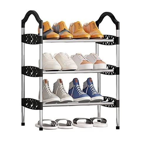 NIAWECAN Shoe Rack Small, 3 Tier Shoe Rack Organizer, Footware Storage, Quick Assembly No Tools Required, Sturdy Narrow Shoe Shelf Storage Organizer for Closet Entryway Hallway 42X26X60cm Cover