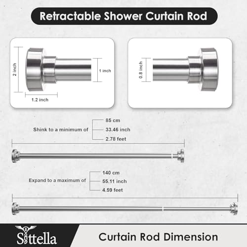 Image of SITTELLA (85Cm To 140Cm) Adjustable Extendable Shower Curtain Stainless Steel Tension Rod Non-Drilling Anti-Skid Spring Pull Rod -Silver (Curtain Rods No Drilling for Wall)