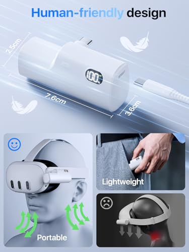 Image of Battery Pack for Meta Quest 3 /3S and 2, Accessories for Oculus Quest 2 /3 /3S, 5000mAh Extended Battery Charger Lightweight VR Accessories VR Headset Power Bank Extra 2-4H Playtime