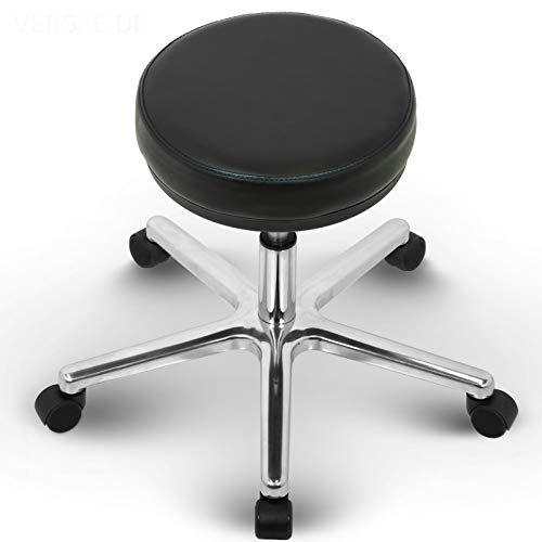 VERSEE Höhenverstellbarer Arbeitshocker LIBER aus Echt-Leder - Schwarz - Komfortable Polsterung - Belastbar bis 150kg - Ideal für Büro und Praxis
