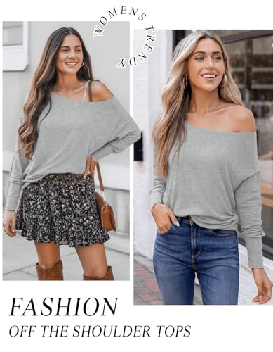 Image of Aifer Women's Off The Shoulder Tops Sexy Long Sleeve Shirts Oversized Fashion Casual Batwing Sweaters Pullover Tunic Tops