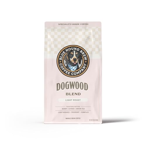 Blue Hound Brew Dogwood Blend Light Roast Coffee — Specialty-Grade Ethiopian Whole Bean, Natural & Washed Process, Tasting Notes of Berry, Citrus & Green Tea, 12 oz