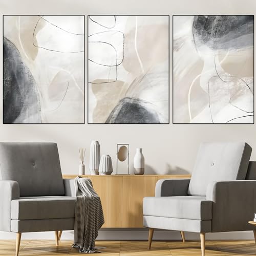 Abstrakte Leinwandbilder Set - 3x50x70cm Moderne Wandkunst In Beige