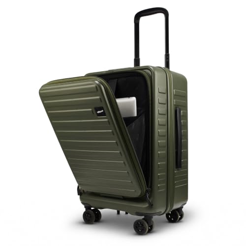 Image of F Gear Windsor Small 56cm German Makrolon Polycarbonate|Japanese Hinomoto Wheel|Front-Opening Trunk-Style Hard Luggage|Cabin Suitcase Travel|Laptop Sleeve, Expandable, Anti-Theft Zipper| Army Green