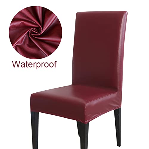 Housses de chaise étanches en cuir PU lavables et extensibles couleur vin - 3