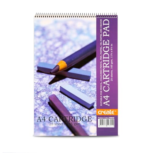 Create Spiral A4 Cartridge Pad – 165gsm Mixed Media Art, Sketching & Drawing Pad, Suitable for Pencil, Pen, Crayon & Pastels, for Artists, Students and Professionals– 25 Sheets