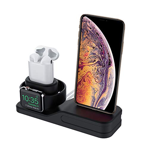 Treatlife Stand for iPhone, 3 in 1 Charging Station Universal Dock Silicon Holder Compatible with iPhone Xs/Xs Max/Xr/X/8 plus/8/7plus/7/iWatch Series 4/3/2/1