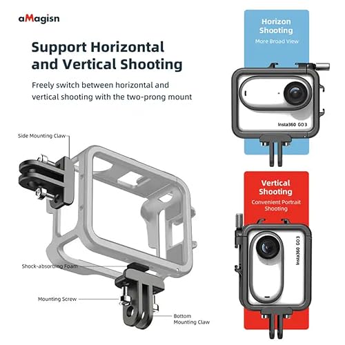 Image of Aluminum Frame Cage with Lens Silicone Case for Insta360 GO 3,Metal Protective Durable Housing Case with Cold Shoe Mount Compatible with Official Pivot Stand Mount