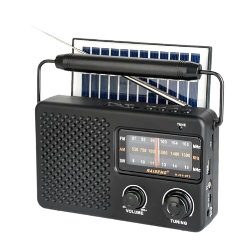 IJSDNVJNDX Radio Estéreo Portátil R-2011BTS Am FM SW con Reproducción de Tarjeta TF y USB, Radio de Emergencia con Carga Solar para Exteriores.
