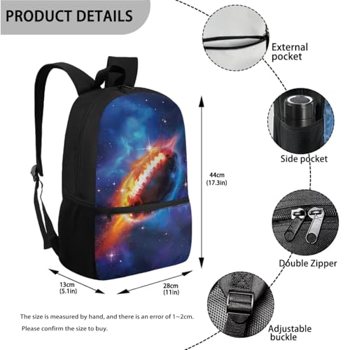 Talayituse American Football Fire Galaxy Star Print 3Pcs School Backpack Set for Boys Teens Teen Shoulder Bag + Lunch Box + Pencil Case Schoolbags Book Bag Travel Casual Daypack with Zipper Pocket2