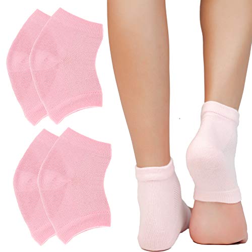 Alegriss Moisturizing Heel Socks - 2 Pack Gel Lined Skin Heel Softener for Dry, Hard or Cracked Heels - Toeless Spa Gel Socks for Day & Night Softening Footcare Treatment for Men and Women (Pink)