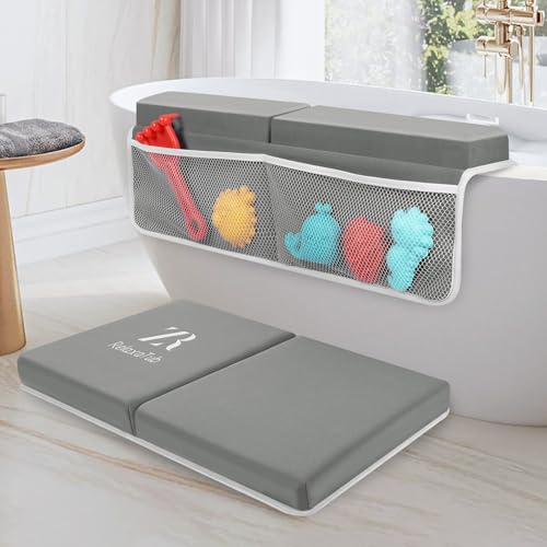 Image of RelaxaTub Bath Kneeler and Elbow Rest Pad Set - 2-Inch Thick Comfortable Baby Bath Kneeler Pads, Quick-Dry Non-Slip Bathtub Mat with Toy Organizer for Knee & Arm Support for Baby Bath Time
