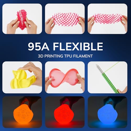 Image of AMOLEN 95A TPU 3D Printer Filament, 1.75mm Glow in The Dark Blue, Soft TPU Flexible 3D Printing Filament, Best with UV Lamps, 1kg Spool, Dimensional Accuracy + /- 0.02 mm, Fit Most 3D Printers