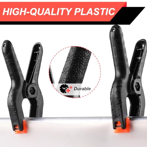 Image of 2 Pack Spring Clamps, 8.5inch Plastic Clips, Small Backdrop Clips, Clamps Heavy Duty, Spring Clips for Crafts, Backdrop Stand, Woodworking, Photography Studios (Black)