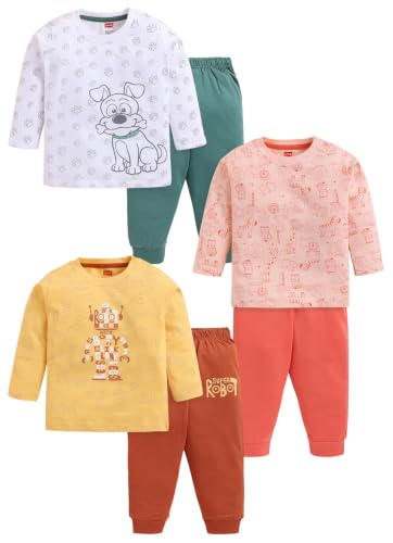 Image of LuvLap Baby Boys 100% Cotton Full Sleeve Boys T-Shirt & Pyjama Sets, Pack Of 3