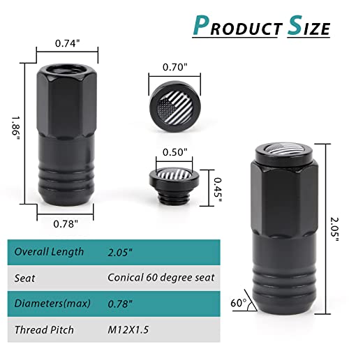 Image of M12x1.5 Lug Nuts 20pcs with American Flag End Cap Compatible with Chevy Impala Honda Accord CRV Civic Ford Focus Wheel(Black)