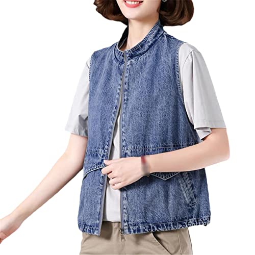 Chaleco de mezclilla de moda casual con cuello denim holgado y sin mangas