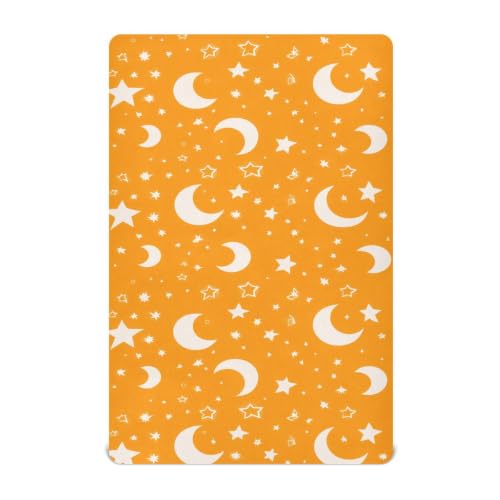 Image of Crib Sheet Breathable Soft Crib Mattress Sheet for Baby Toddler Boys Girls Fitted Pack n Play Crib Sheet Fit Standard Crib Mattress 52 x 28 Inch Orange Crescent Sun Stars