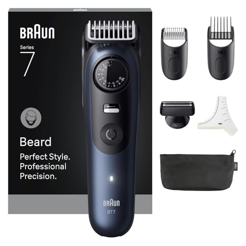 Braun Barttrimmer Series 7, Elektrischer Bartschneider Herren mit 6 Zubehörteile, Ultrascharfe ProBlade Klinge, 120 Min Akkulaufzeit, Kabelloser Bartrasierer, 40 Längen, Wasserdicht, BT7520, Blau Braun Barttrimmer Series 7, Elektrischer Bartschneider Herren mit 6 Zubehörteile, Ultrascharfe ProBlade Klinge, 120 Min Akkulaufzeit, Kabelloser Bartrasierer, 40 Längen, Wasserdicht, BT7520, Blau